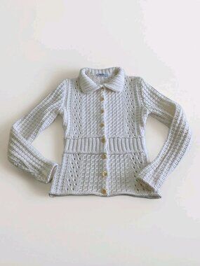 Strenesse Blue Cardigan Women S Cream LS Button Open Knit Coastal Y2K Minimalist